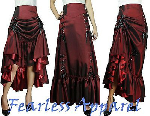 THREE WAY LACE UP RENAISSANCE SKIRT BURGUNDY RED GOTHIC VICTORIAN STEAMPUNK PUNK THREE WAY LACE UP RENAISSANCE SKIRT BURGUNDY RED GOTHIC VICTORIAN STEAMPUNK PUNK