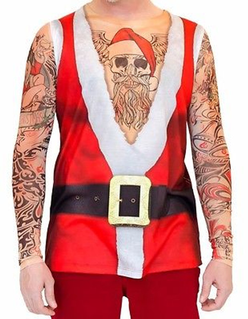 FAUX REAL CHRISTMAS SANTA SUIT TATTOO HOLIDAY XMAS MENS COSTUME LONGSLEEVE SHIRT FAUX REAL CHRISTMAS SANTA SUIT TATTOO HOLIDAY XMAS MENS COSTUME LONGSLEEVE SHIRT