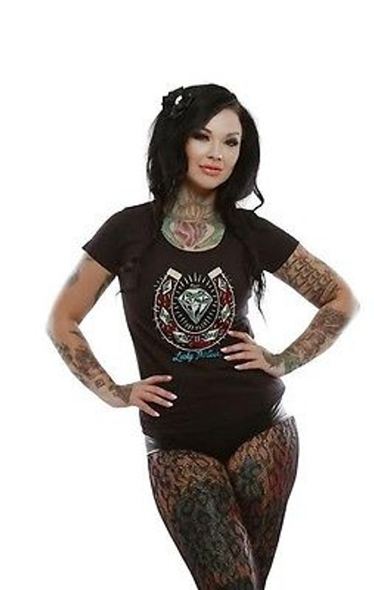 WOMENS LUCKY 13 GIFT HORSE SCOOP NECK PUNK TATTOO GOTH SHIRT S M L XL XXL WOMENS LUCKY 13 GIFT HORSE SCOOP NECK PUNK TATTOO GOTH SHIRT S M L XL XXL