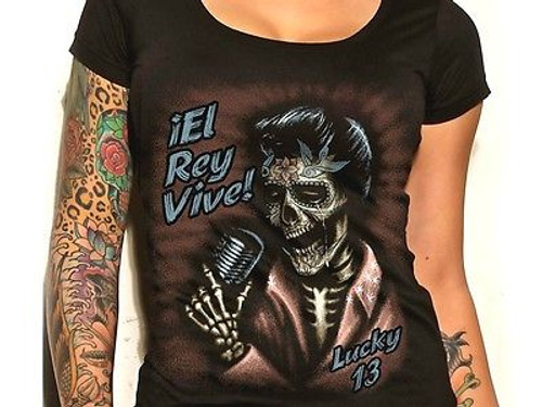 WOMENS LUCKY 13 EL REY VIVE SCOOP NECK PUNK TATTOO GOTH SHIRT S M L XL XXL WOMENS LUCKY 13 EL REY VIVE SCOOP NECK PUNK TATTOO GOTH SHIRT S M L XL XXL
