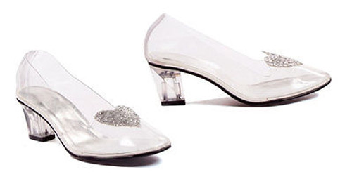 ELLIE 212-ARIEL CLEAR CINDERELLA GLITTER HEART PARTY COSTUME 2" HIGH HEEL SHOES