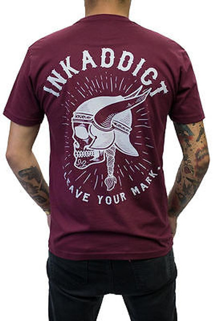 INK ADDICT VIKING MAROON ARTWORK TATTOO APPAREL SKULL NORDIC MEN'S T TEE SHIRT INK ADDICT VIKING MAROON ARTWORK TATTOO APPAREL SKULL NORDIC MEN'S T TEE SHIRT