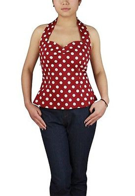 RED WHITE POLKA DOT HALTER TOP RETRO VINTAGE 50s 60s ROCKABILLY STYLE PINUP RED WHITE POLKA DOT HALTER TOP RETRO VINTAGE 50s 60s ROCKABILLY STYLE PINUP