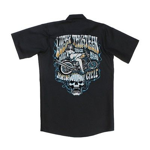 Lucky 13 Iron Whores Mens Tattoo Vintage Chopper Punk Goth Work Shirt S-4Xl Lucky 13 Iron Whores Mens Tattoo Vintage Chopper Punk Goth Work Shirt S-4Xl