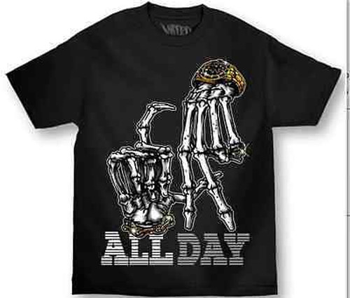 Mafioso All Day Gang Signs Skeleton Hand Urban Street Punk Tattoo T Shirt M-4Xl