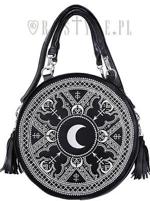 Restyle White Henna Moon Round Bag Embroidery Punk Goth Witch Purse Handbag Restyle White Henna Moon Round Bag Embroidery Punk Goth Witch Purse Handbag
