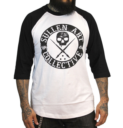 Sullen Clothing Badge of Honor Raglan Skull Tattoo Black/White T Shirt SCM0139 Sullen Clothing Badge of Honor Raglan Skull Tattoo Black/White T Shirt SCM0139