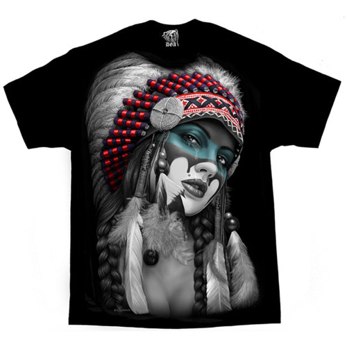 DGA David Gonzalez Art Lady Warrior Native American Tattoo Urban Mens Shirt M-5X DGA David Gonzalez Art Lady Warrior Native American Tattoo Urban Mens Shirt M-5X