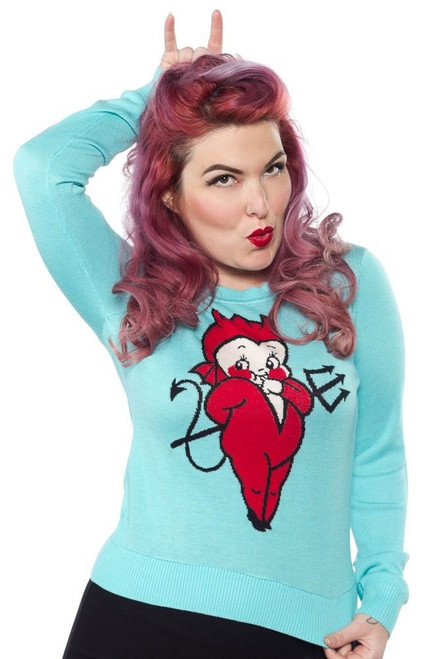 Sourpuss Lil Devil Punk Emo Goth Rocker Tattoo Chibi Kewpie Sweater SPSW33 Sourpuss Lil Devil Punk Emo Goth Rocker Tattoo Chibi Kewpie Sweater SPSW33