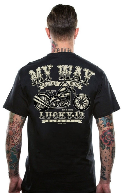 Lucky 13 My Way Motorcycle Club Gothic Biker Tattoo Urban Mens Shirt LM1000MW Lucky 13 My Way Motorcycle Club Gothic Biker Tattoo Urban Mens Shirt LM1000MW