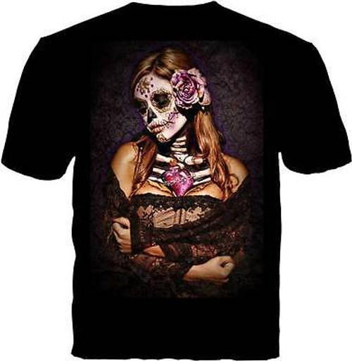 Daveed Benito Day Of The Dead Lace Sexy Beautiful Sugar Skull Artwork Tee Shirt Daveed Benito Day Of The Dead Lace Sexy Beautiful Sugar Skull Artwork Tee Shirt