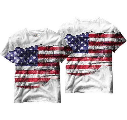 Horizontal Rip Through American Flag USA Patriot Mens Sublimation Shirt V20003MT