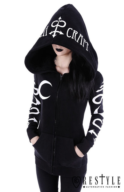 Restyle Symbol Hoodie Gothic Punk Black Occult Blouse Pockets Oversized ...