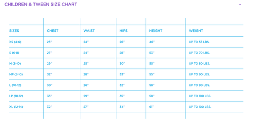 California Costumes Size Chart