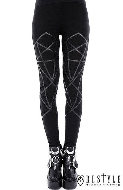 Restyle Rings Leather Straps Harness Punk Gothic Emo Rocker High Waist  Leggings 