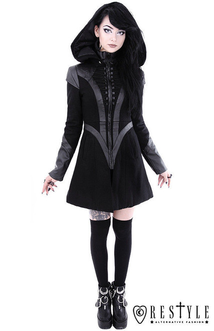 Restyle Future Goth Gothic Black Emo Punk Rocker Adult Womens Coat Jacket