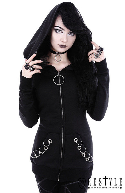 Restyle Eyelets O-Ring Oversized Hood Punk Emo Goth Rocker Adult Womens Hoodie Restyle Eyelets O-Ring Oversized Hood Punk Emo Goth Rocker Adult Womens Hoodie