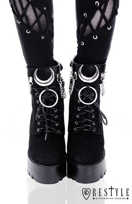 Restyle Iron Moon Cuffs Black Gothic Emo Punk Shoes Ankle Bracelets Anklets Fearless Apparel