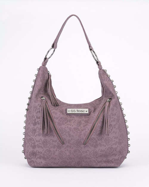 Rock Rebel GG Rose Embossed Sugar Skull Hobo Dark Purple Punk Handbag Purse