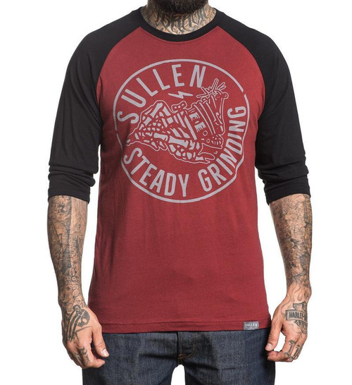 Sullen Clothing Grinders Burgundy Black Adult Mens T Tee Shirt Raglan SCM1296 Sullen Clothing Grinders Burgundy Black Adult Mens T Tee Shirt Raglan SCM1296