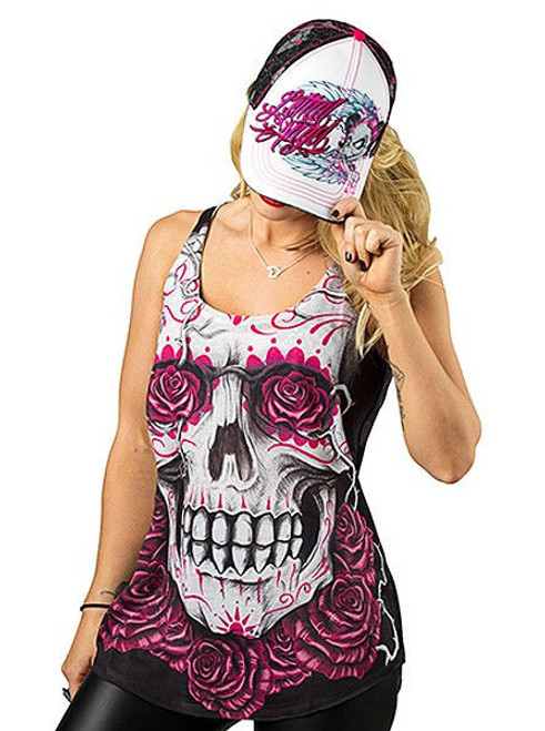 Lethal Angel Day Of The Dead Rose Skull Tattoo Womens Tank Top Shirt LT20304 Lethal Angel Day Of The Dead Rose Skull Tattoo Womens Tank Top Shirt LT20304