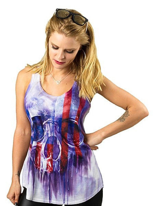 Lethal Angel USA Painted Skull Flag Patriot Sublimation Womens Tank Top LT20385 Lethal Angel USA Painted Skull Flag Patriot Sublimation Womens Tank Top LT20385
