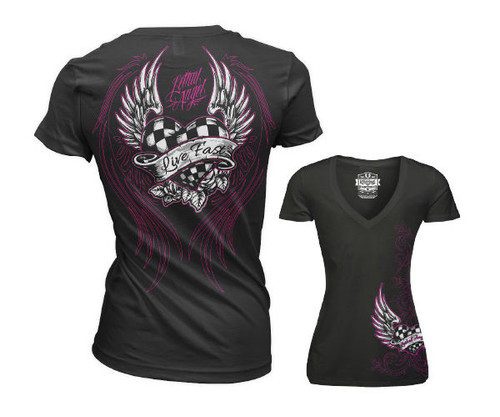 Lethal Angel Pink Race Heart Biker Goth Tattoo Punk Womens V-Neck Shirt LT20362