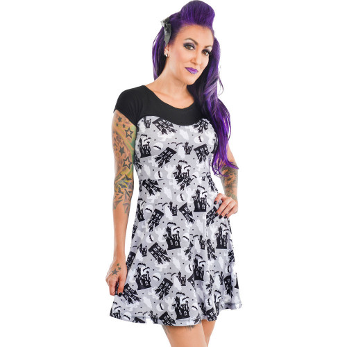 Too Fast Haunted House Horror Halloween Punk Gothic Bats Ghoul Womens Dame Dress Too Fast Haunted House Horror Halloween Punk Gothic Bats Ghoul Womens Dame Dress