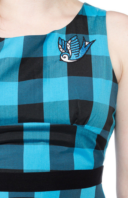 Sourpuss Swallows Buffalo Blue Bird Punk Tattoo Rockabilly Plaid Dress Spdr322 Fearless Apparel