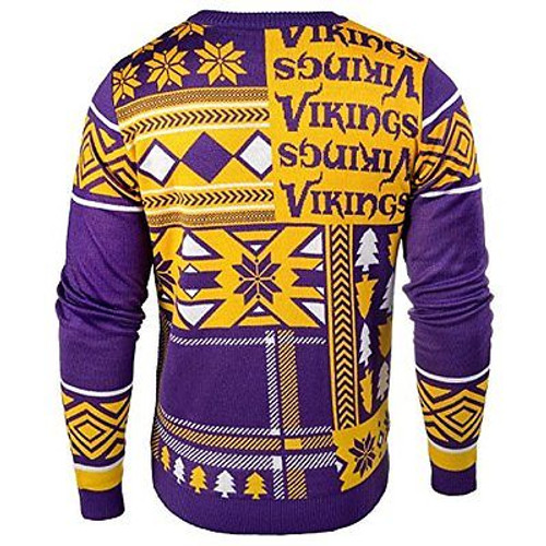 MINNESOTA VIKINGS PATCHES FOOTBALL UGLY HOLIDAY CHRISTMAS XMAS CREW NFL  SWEATER