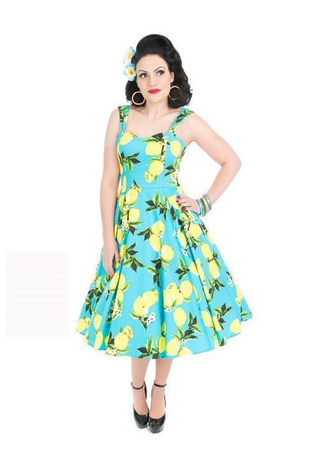 H&R London Lemon Sundress Aqua Blue Yellow Pinup 1950's Style Rockabilly Retro H&R London Lemon Sundress Aqua Blue Yellow Pinup 1950's Style Rockabilly Retro