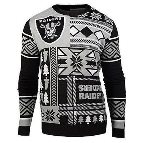UGLY CHRISTMAS SWEATER NFL OAKLAND RAIDERS PATCHES FOOTBALL XMAS CREW NECK UGLY CHRISTMAS SWEATER NFL OAKLAND RAIDERS PATCHES FOOTBALL XMAS CREW NECK