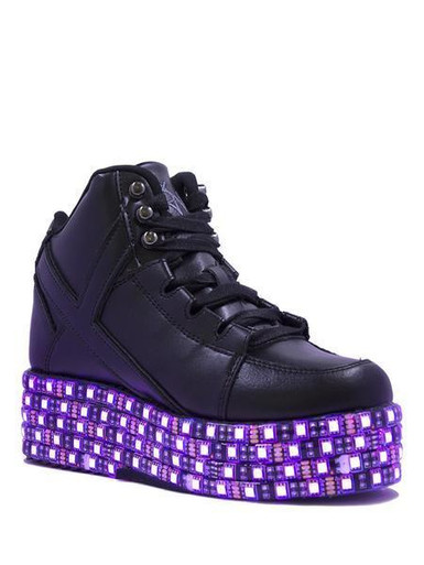 YRU Qozmo Lo Black LED Light Up Platform Sneakers Shoes Cybergoth