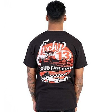 Lucky 13 Loud & Fast Mens Tattoo Vintage Drag Race Goth Punk Skull