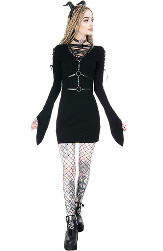 Restyle Venom Black Gothic Punk Emo Occult Witch Harness Corset Lacing Dress