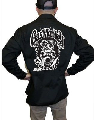 Gas Monkey Garage Camicia da Lavoro Front Flaming Monkey Nero