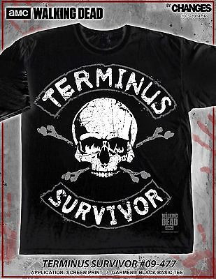 THE WALKING TERMINUS SURVIVOR ZOMBIE SKULL CROSSED BONES BLACK T