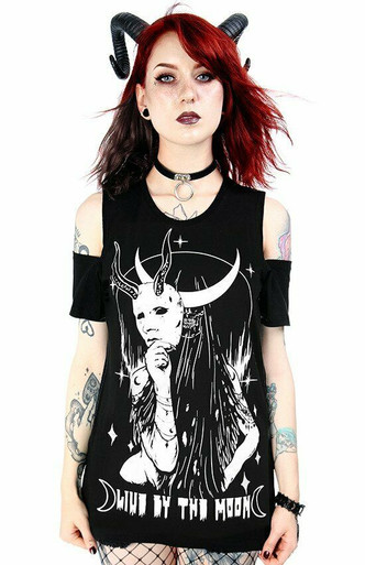 Restyle Demonic Cat Gothic Crescent Moon Punk Rock Emo Satanic Occult  Leggings - Fearless Apparel