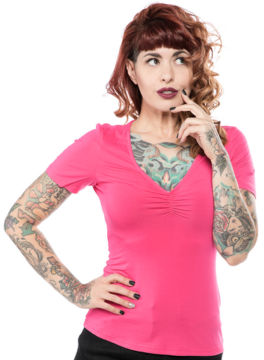 Sourpuss Ramona Magenta Rockabilly Tattoos Gothic V Neck Top