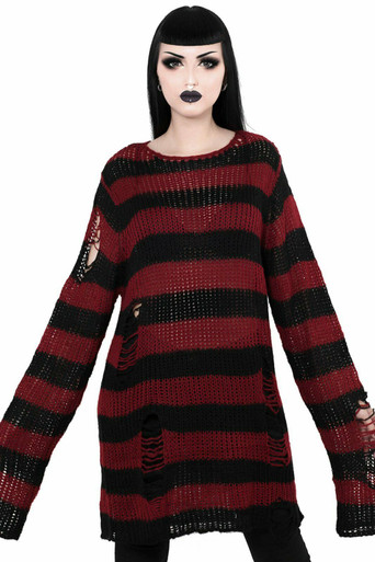 Killstar Freddy Krueger Gothic Punk Striped Oversized Knit Sweater