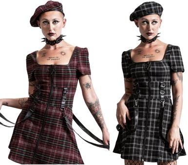 Killstar Rebellion Schoolgirl Gothic Punk Rocker Tartan Plaid Dress  KSRA003972 - Fearless Apparel