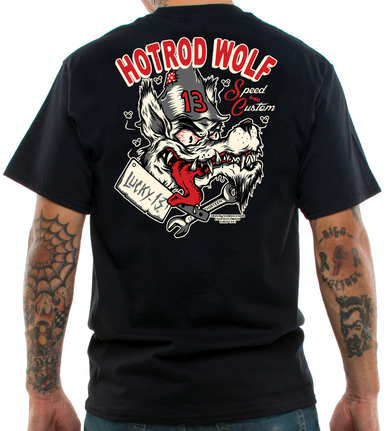 Lucky 13 Hot Rod Wolf Cars Mechanic Rockabilly Tattoo Punk Moto