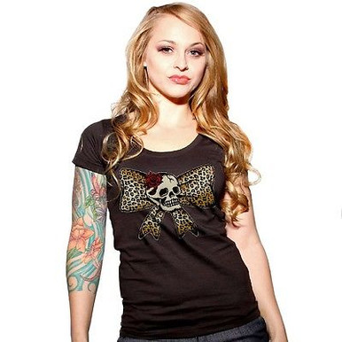 WOMENS LUCKY 13 BONE CORSET SCOOP NECK PUNK TATTOO GOTH SHIRT S M L XL XXL