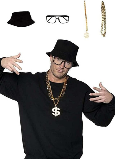 Underwraps 90S Hip Hop Gold Chains Hat Rapper Adult Costume Accessory ...