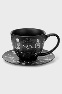 Killstar Danse Macabre Teacup & Saucer Ceramic Black Skeleton Gothic KSRA008659