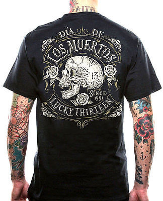 Lucky 13 Little Day of The Dead Head Sugar Skull Gothic Punk T Shirt LW1160LI - S Regular