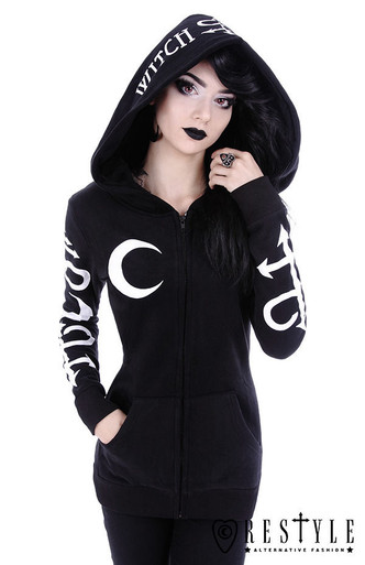 Restyle Symbol Hoodie Gothic Punk Black Occult Blouse Pockets Oversized ...
