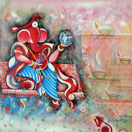 Ganesh sitting on a swing