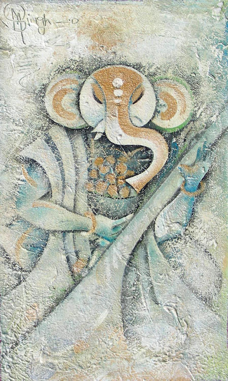 Ganesha holding ladoos & veena