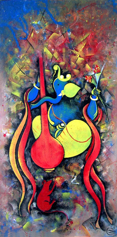 Ganesha is playing his favourte instrument Veena